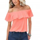 Women Girl sexy Cropped Shirt Slash Neck Ruffle Short Sleeve Off Shoulder Top Blouse