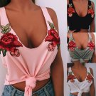 Fashion Women Sexy Vest Rose Flower Embroidery Vintage Sleeveless Shirt Summer Tops Comfortable Ladi