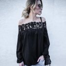Women Black Autumn Blouse Off The Shoulder With Delicate Lace Long Sleeve Sexy Night Out Blouse Blus