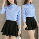 2018 New Hot Women Blouse White Shirt Top Femme Casual Stand Long Sleeve OL Work Sliod Blouses Women