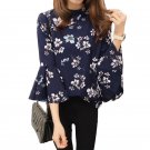 2016 Autumn Floral Chiffon Blouse Women Tops Flare Sleeve Shirt Women Ladies Office Blouse Korean Fa