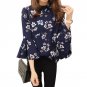 2016 Autumn Floral Chiffon Blouse Women Tops Flare Sleeve Shirt Women Ladies Office Blouse Korean Fa