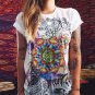 Summer Women Hot Selling Harajuku Print Pattern Black Shirts Round Neck Short Sleeve Women White Blo