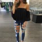 Fashion Women Off Shoulder Top Long Sleeve Pullover Casual Blouse Hals Langarm Chiffon Schulter Blus