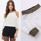 New Fashion Women Sexy Blouse Off Shoulder Casual Chiffon Long Sleeve Stand Collar Slim Top S-XL