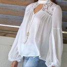 New 2018  Autumn Women blouses Korean Style clothing Fashion Elegant White Shirts Crochet Lace Long 