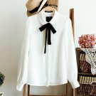 2017 Spring Fashion Women Elegant Lace Bow Tie School Blouse Casual White Blouses Chiffon Collar Shi