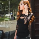 Sexy Women Lace Blouse Long Sleeve O-Neck Lady Shirt Casual Blouse European Style Black Color Autumn
