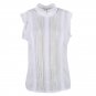 Women Retro Style Ruffle Shirt Chiffon Blouse Office Lady Casual Sleeveless Stand Collar Summer Top