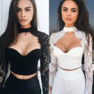 Fashion Summer Autumn Women Sexy Blouse Lace Splice Solid Color Halter Crop Tops Ladies Girls Bottom