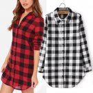 Fashion Women Long Sleeve Plaid Print Shirt Single Breasted Cotton Shirt Blouse New Arrival