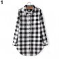 Fashion Women Long Sleeve Plaid Print Shirt Single Breasted Cotton Shirt Blouse New Arrival