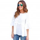 Fashion Women Lace Flare Short Sleeves Blouse Top Loose Casual Summer Beach Blouses Tops JL