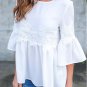 Fashion Women Lace Flare Short Sleeves Blouse Top Loose Casual Summer Beach Blouses Tops JL