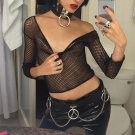FUNOC Sexy Fishnet Blouse Shirt Black Mesh Women Tops Femme Hollow Out Transparent Blouses 2017 Fash