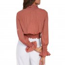 Fashion Women Girls Funny Casual Long Horn Sleeve Blouse Women\'s shirt High Collar Ladies Blouses S