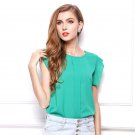 2018 New Fashion Blouses Summer Chiffon O-neck Ruffled Pleated Sleeve Chiffon Shirts Top Women\'s  H