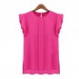 2018 New Fashion Blouses Summer Chiffon O-neck Ruffled Pleated Sleeve Chiffon Shirts Top Women\'s H