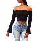 Fashion Women Sexy Off Shoulder Tank Top Blouse Shirt Flare Elastic Long Sleeve Blouses Ladies Crop 