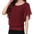 Womens Career Candy Color Chiffon Tops Fitted Puff Sleeve Shirt Clubwear Blouse Blue M