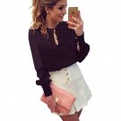 Female Casual Solid Shirts Long Sleeve Casual Chiffon Blouse Fashion Black Color Fashion Tops Spring