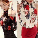 2017 New Sexy Women Chiffon Sleeveless High Ruffle Neck Floral Pleated Shirt Tops Blouse