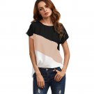 Women\'s Color Block Chiffon Short Sleeve Casual Blouse Shirts Tunic Tops Camisetas Mujer Verano 201