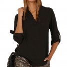 Blusas Femininas New Women V Neck Solid Chiffon Blouse Tops Sexy Fashion OL Long Sleeve Shirt Blouse