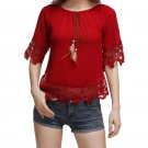 Summer Beach BoHo Vintage Women Elegance Slash Neck Off Shoulder Fashion Short Sleeve Soft Chiffon F