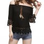 Summer Beach BoHo Vintage Women Elegance Slash Neck Off Shoulder Fashion Short Sleeve Soft Chiffon F