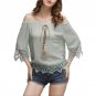 Summer Beach BoHo Vintage Women Elegance Slash Neck Off Shoulder Fashion Short Sleeve Soft Chiffon F