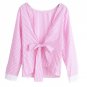 Women Sexy Bowknot Backless Striped Blouse Shirts Long Sleeve O neck Bandage