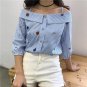 Spring Autumn Embroidered Clothes Word Spread Long-sleeved Striped Printed Off Shoulder Slash Neck B