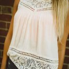 Scolour Women 2016 Fashion Women Summer  Casual O- Neck Lace Splice Vest Top Sleeveless Blouse Tank 