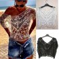 Women Sheer Sleeve Lace Crochet Hollow Loose Tee Shirt Casual Top Fashion Blouse Beach Casual Short