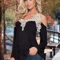 Women Blouse Shirt Top 2017 Solid Sexy Floral Lace Off Shoulder Blue Shirt Streetwear Long Sleeve Lo