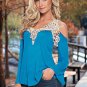 Women Blouse Shirt Top 2017 Solid Sexy Floral Lace Off Shoulder Blue Shirt Streetwear Long Sleeve Lo