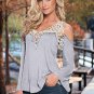 Women Blouse Shirt Top 2017 Solid Sexy Floral Lace Off Shoulder Blue Shirt Streetwear Long Sleeve Lo
