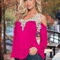 Women Blouse Shirt Top 2017 Solid Sexy Floral Lace Off Shoulder Blue Shirt Streetwear Long Sleeve Lo