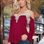 Women Blouse Shirt Top 2017 Solid Sexy Floral Lace Off Shoulder Blue Shirt Streetwear Long Sleeve Lo