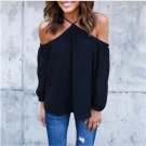 2017 Women Sexy Off Shoulder Blouse Summer Ladies Halter Neck Long Sleeve Chiffon Top Solid Causal L