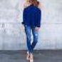 2017 Women Sexy Off Shoulder Blouse Summer Ladies Halter Neck Long Sleeve Chiffon Top Solid Causal L