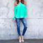 2017 Women Sexy Off Shoulder Blouse Summer Ladies Halter Neck Long Sleeve Chiffon Top Solid Causal L