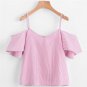 New Women Summer Pinstripe Blouse Camis Cold Sexy Shoulder Top Srtipe Fashion Camis Lady Girl Elegan