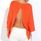 2017 Women Summer Sexy Backless Split Blouse Long Sleeve Chiffon Shirt Back Perspective Loose Croppe