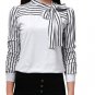 Hot Lady Bow Neck Blouse Stripe Long Sleeve Shirts Casual Fall Tops