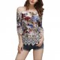 Elegant Women Vintage Elegance Slash Neck Off Shoulder Floral Printed Short Sleeve Soft Chiffon Lace