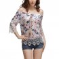 Elegant Women Vintage Elegance Slash Neck Off Shoulder Floral Printed Short Sleeve Soft Chiffon Lace