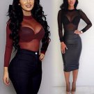 Women  Sexy See-Through Long Sleeve Blouse Mesh Transparent Shirt Clubwear Sheer Fashion new Black/W
