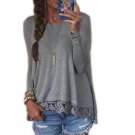 Women Autumn Long Sleeve Loose Blouses O Neck Casual Shirts Solid Irregular Lace Hem
